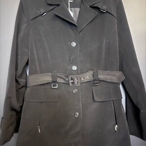 Black Trench Coat with Belt and Water-Resistant Finish